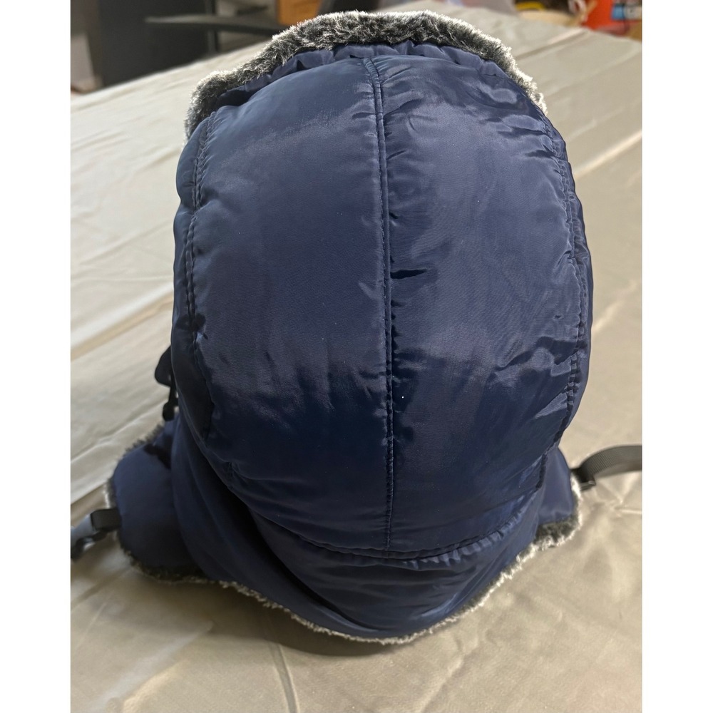 True Gear North Mens Trapper Hat Navy Blue Faux Fur Aviator Cap with Face Mask - Picture 3 of 6